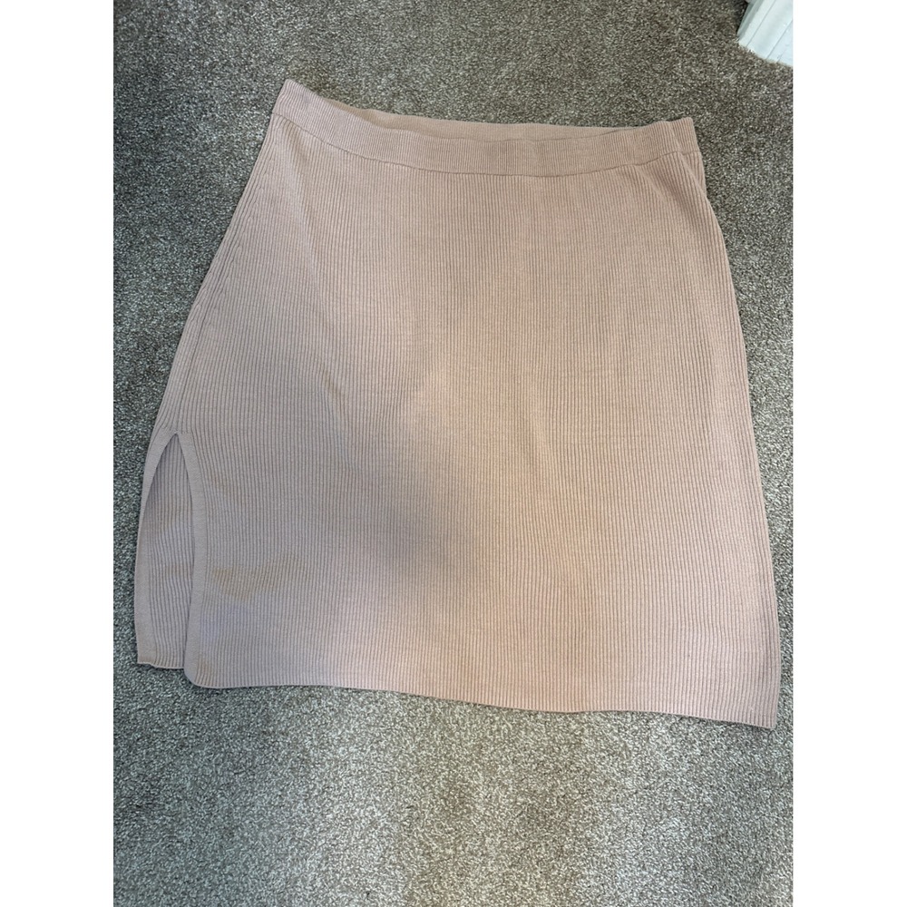 Ava & Viv Ribbed Knit Mini Skirt Women 2X Mauve Pink Excellent Side Slit Stretch